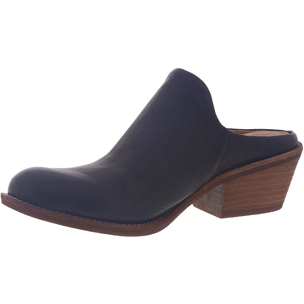 New Sofft Ameera Black Leather Mules with Brown Heel